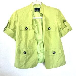 POSITIVE ATTITUDE VTG 80s Lime Green Linen Blend Crop Jacket Blazer S M